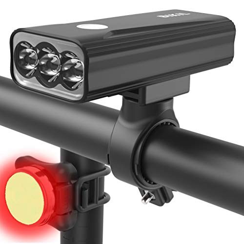 BIKIL Bike Lights Set Front and Back USB Rechargeable, 6400 mAh Super Bright 2400 Lumen Bicycle light,Easy to Install Bike Headlight and Taillight Combinations,Road and Mountain Cycling Light