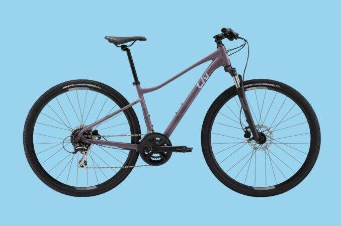 liv rove 3 disc hybrid bike blue background