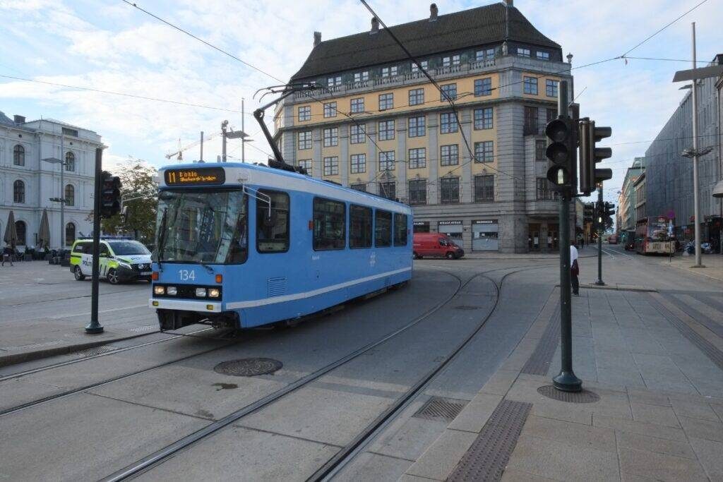 A street in Oslo with a tram